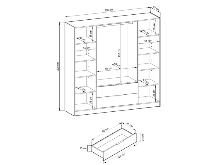 Kleiderschrank 206 cm Macron Graphit, Artisan Eiche