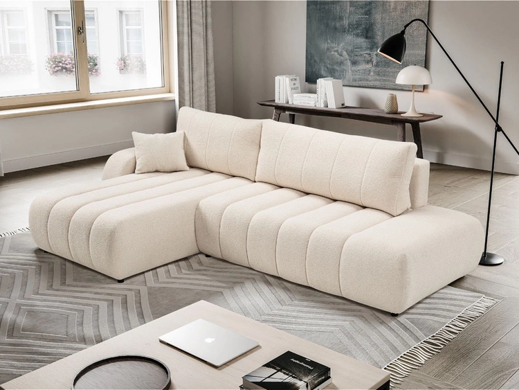 Ecksofa mit Schlaffunktion und Bettkasten Links Adoro Hellbeige