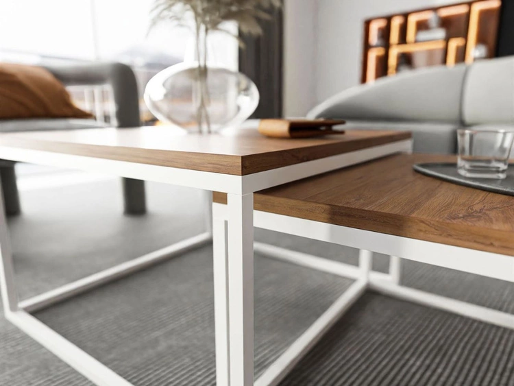 Couchtisch auf weißem Gestell Asumi Eiche Stirling 36x42