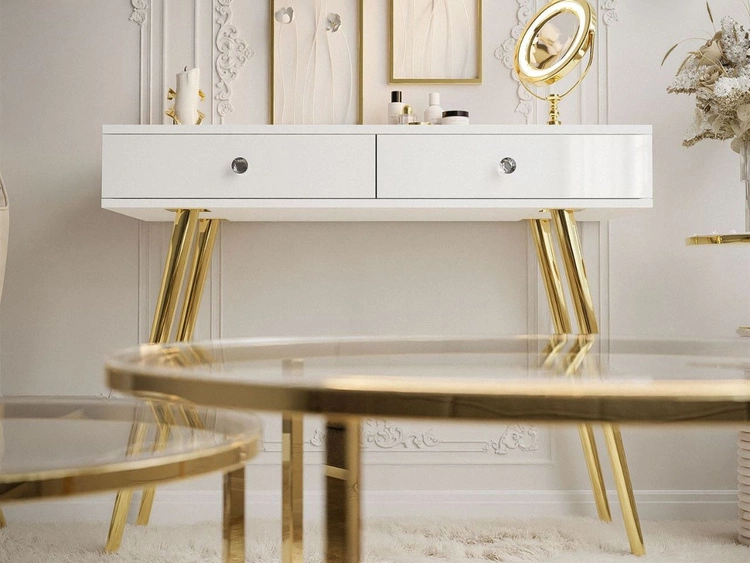 Konsolentisch mit Schubladen und Kristallgriffen Olivine Weiß Hochglanz