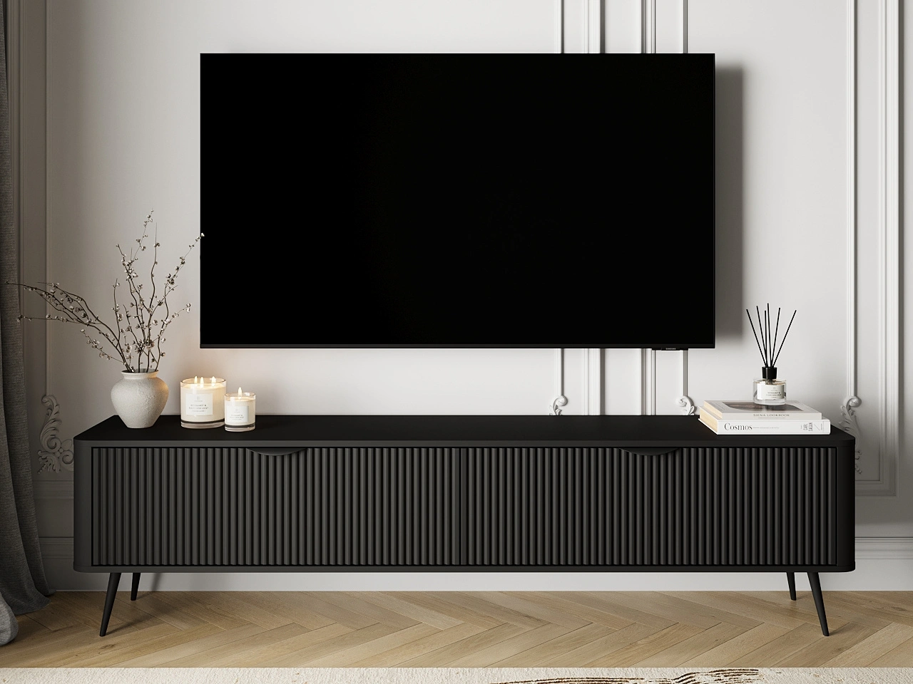 TV-Lowboard mit Türen 200 cm Latina Schwarz