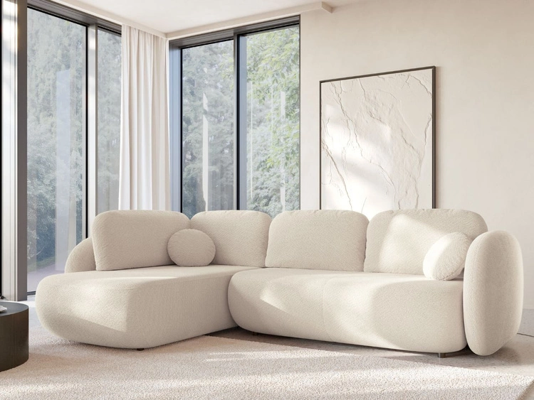 Ecksofa mit Schlaffunktion und Bettkasten Rechts Carino Creme