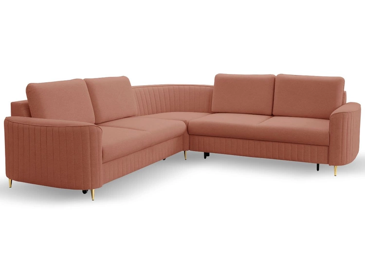 Ecksofa L-Form Links mit Schlaffunktion und Bettkasten Limon Orange
