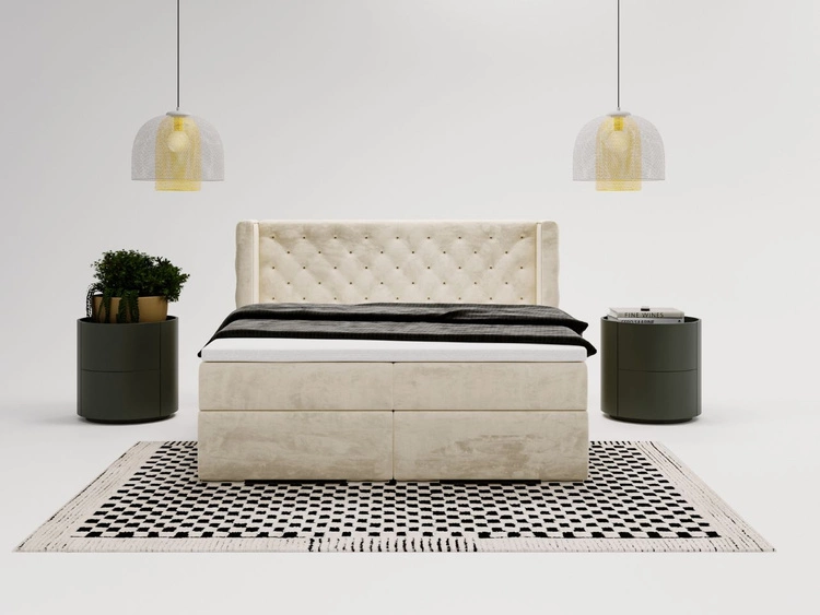 Boxspringbett mit Bettkasten 140x200 Lion Creme