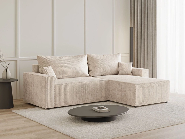 Ecksofa L-Form mit Schlaffunktion und Bettkasten Nivo Beige