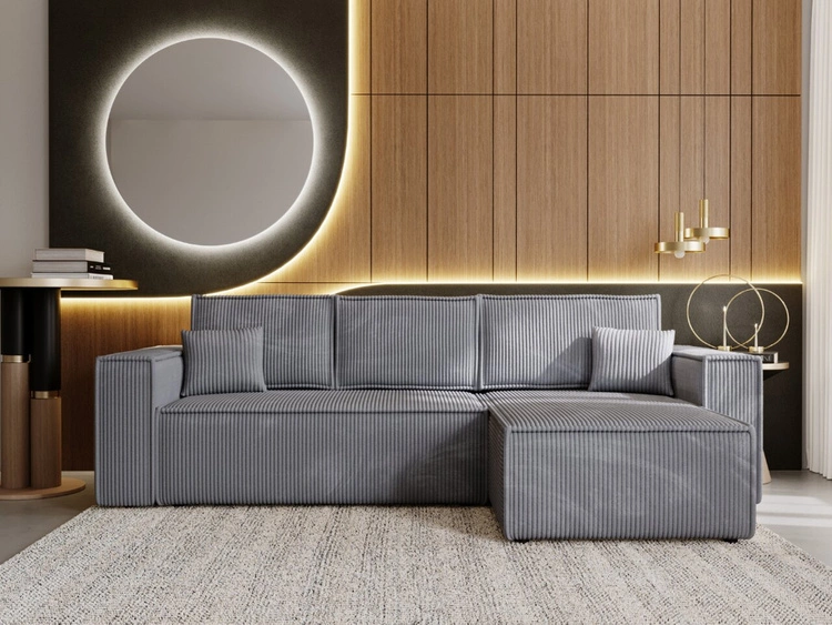 Ecksofa L-Form mit Schlaffunktion und Bettkasten Prato XL Dunkelgrau Rechts