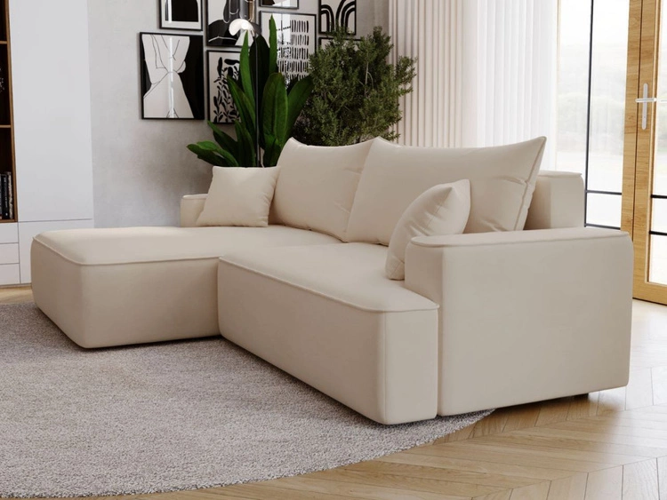 Ecksofa L-Form Links mit Schlaffunktion und Bettkasten California Beige