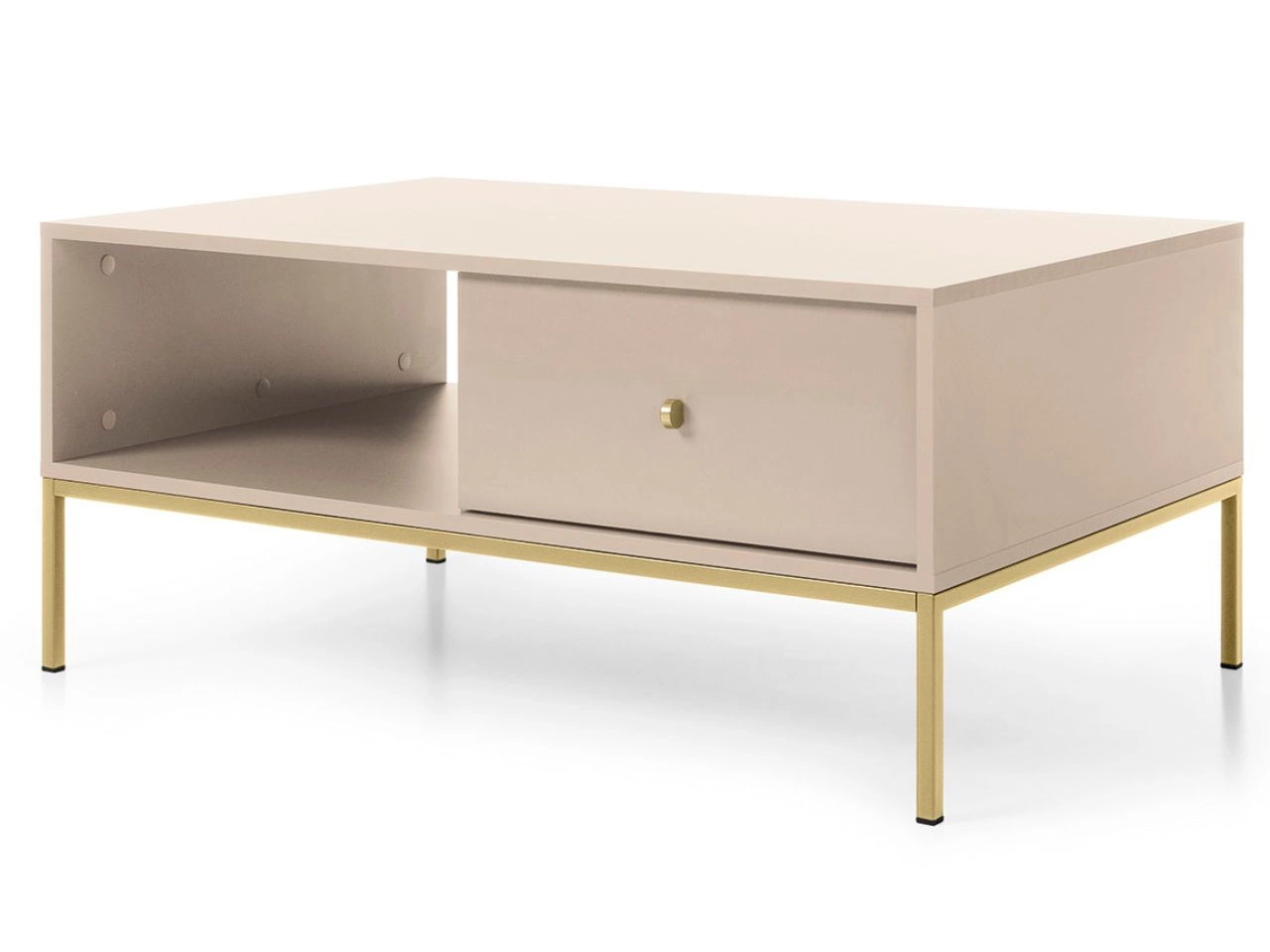 Couchtisch mit Stauraum und Golden Metallbeine Amor Beige