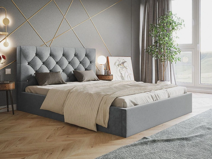 Polsterbett mit Bettkasten und Lattenrost 180x200 Selva Hellgrau