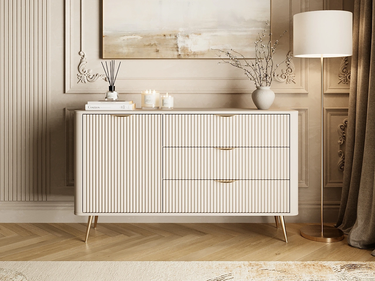 Kommode mit Türe und Schubladen Latina Beige