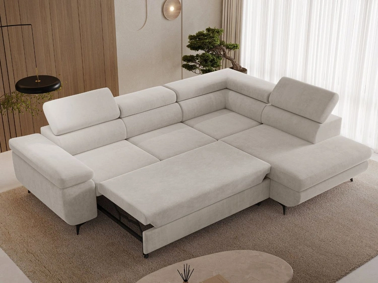 Ecksofa L-Form mit Schlaffunktion und Bettkasten Argon Rechts Hellbeige