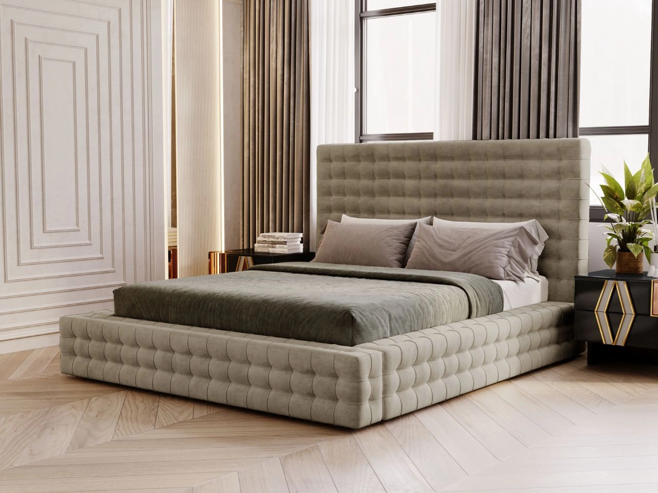 Polsterbett mit Bettkasten und Lattenrost 140x200 Barbados Hellbraun