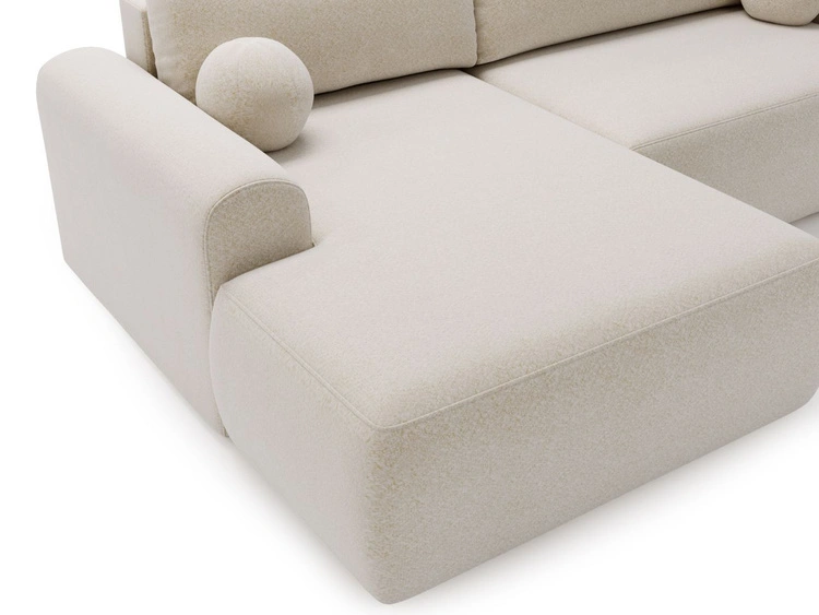 Ecksofa L-Form mit Schlaffunktion und Bettkasten Savana Links Bouclé-Stoff Creme