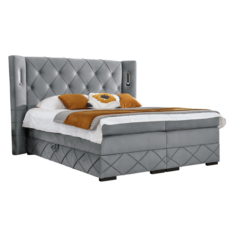 Boxspringbett mit Hauptmatratze 180x200 Neria Lux - Hellgrau