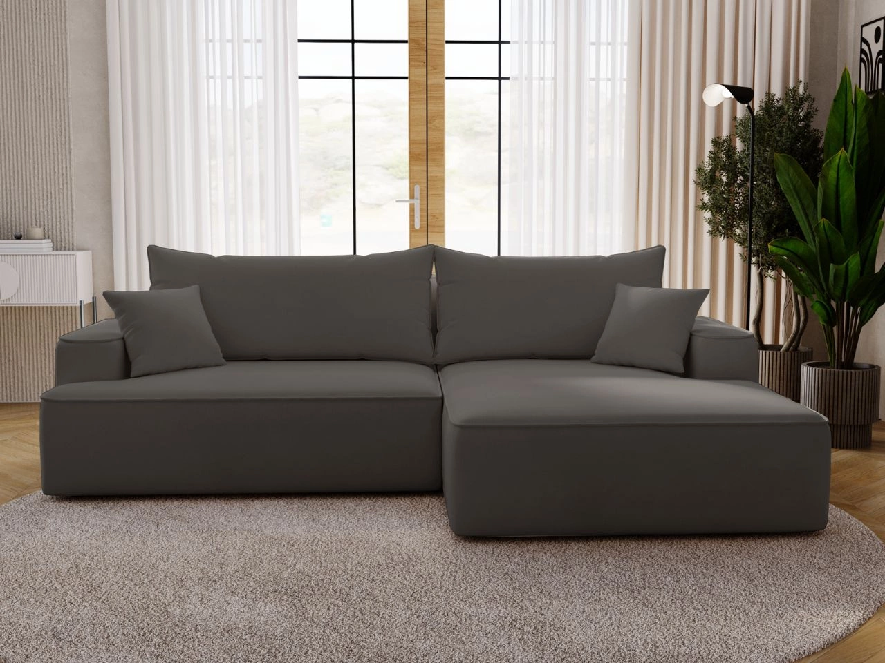 Ecksofa L-Form Rechts mit Schlaffunktion und Bettkasten California Dunkelgrau