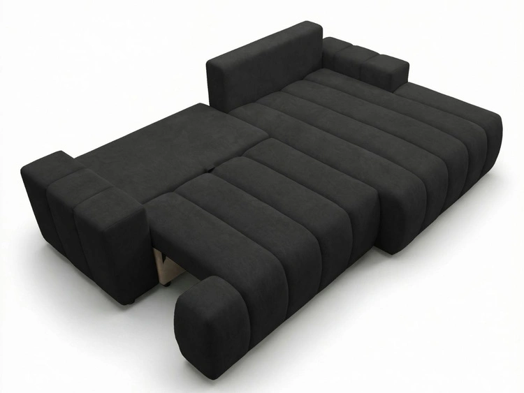 Ecksofa L-Form Rechts mit Schlaffunktion und Bettkasten Caleo Schwarz