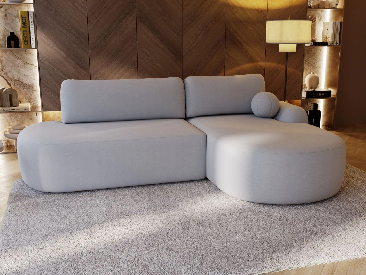 Ecksofa L-Form Rechts mit Schlaffunktion und Bettkasten Aurio O Grau