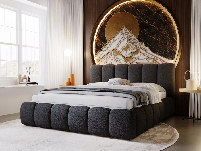 Polsterbett mit Bettkasten und Lattenrost 120x200 Cloud Bouclé-Stoff Schwarz