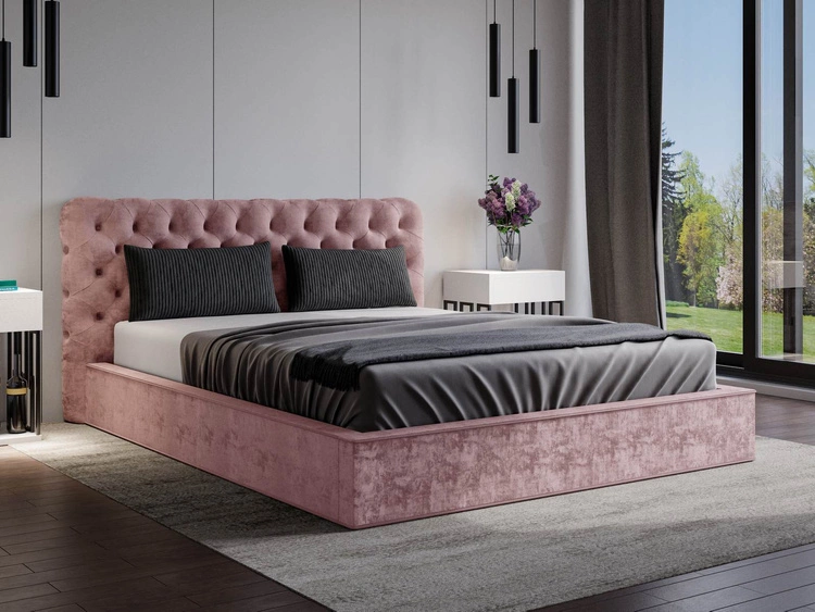 Chesterfield Polsterbett 140x200 Apollo - Rosa