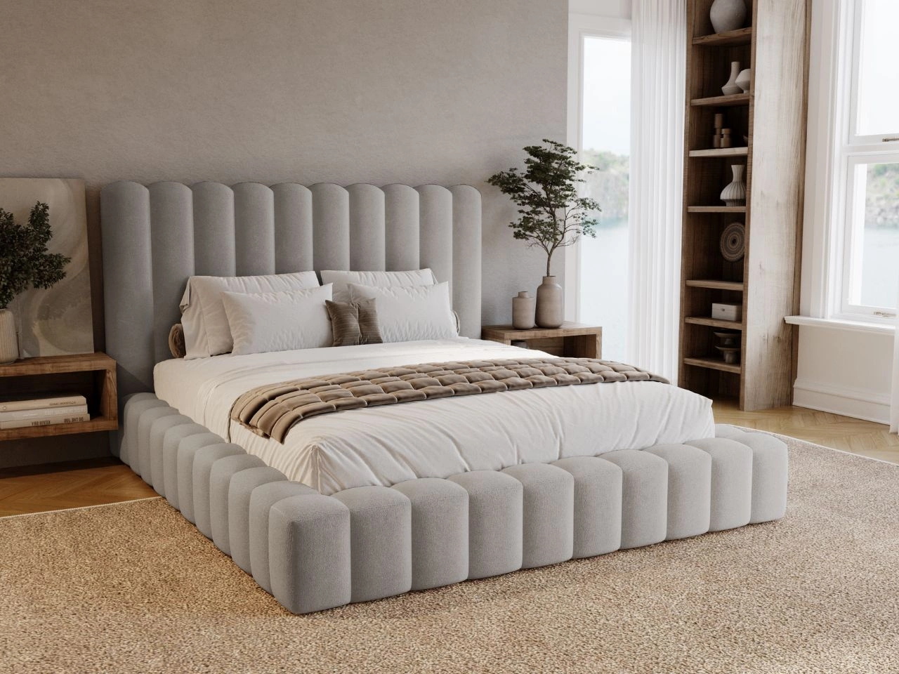 Polsterbett mit Bettkasten und Lattenrost 160x200 Rotto Hellgrau