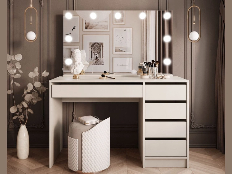 Schminktisch mit Spiegel, Schubladen und LED Melo Elite Kaschmir Matt
