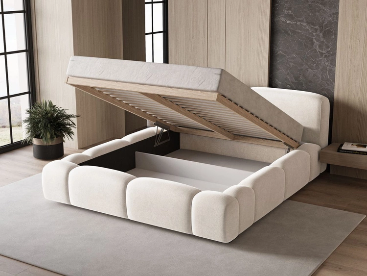 Polsterbett mit Bettkasten und Lattenrost 120x200 Aubi Creme