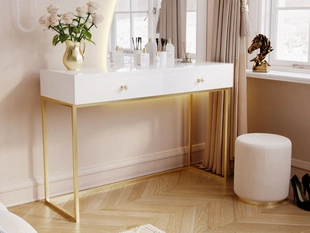 Schminktisch mit Schubladen Belleza Weiß Hochglanz Gold Frame