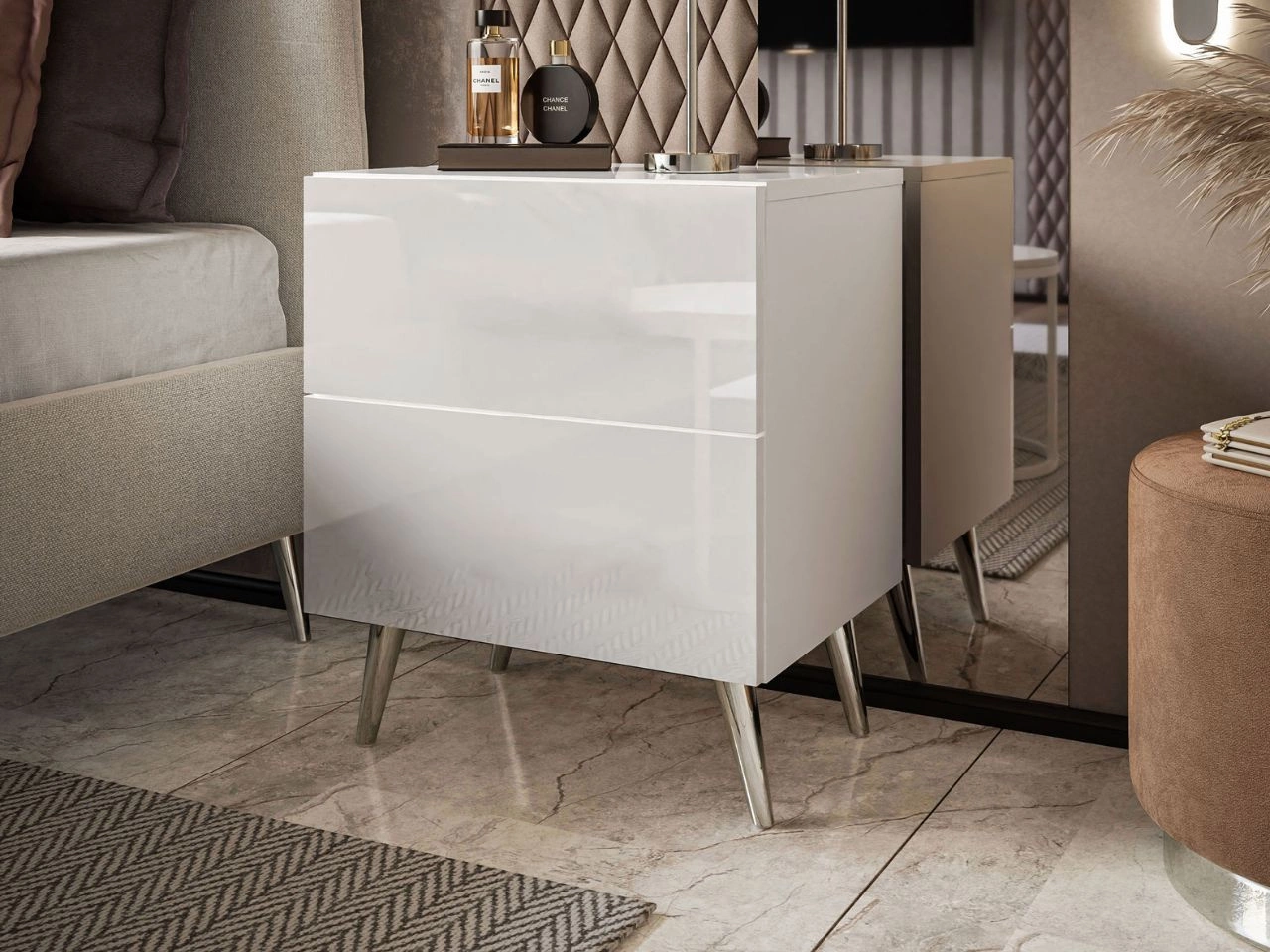 Nachttisch mit Schubladen auf Silbernen Metallbeinen Noaé Lux