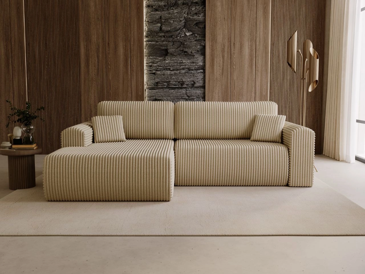 Ecksofa mit Schlaffunktion und Bettkasten Belvio links Beige