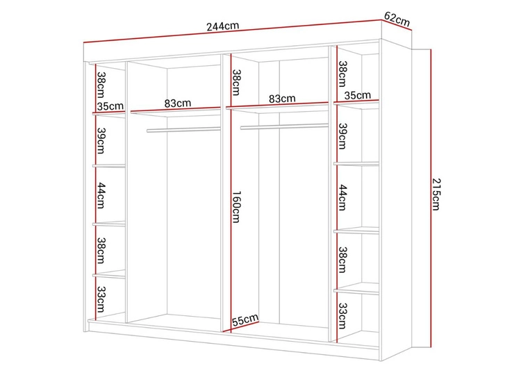 Schwebetürenschrank Zweitüriger mit Spiegeln 244 cm Nuveo Weiß Hochglanz