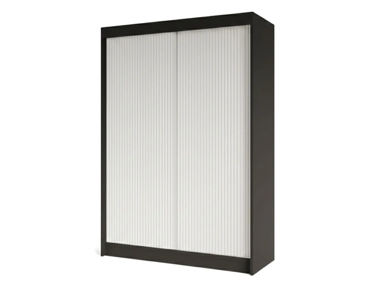 Schiebetürenschrank mit geriffelter Front 150 cm Fano Schwarz, Weiß