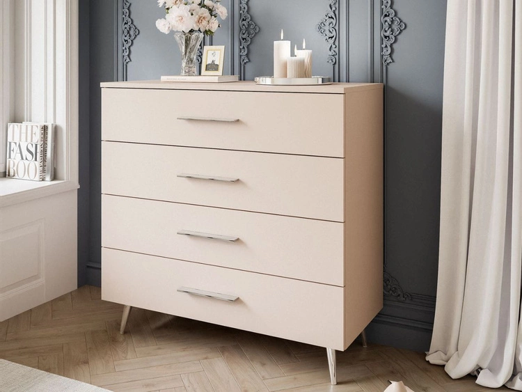 Kommode mit Schubladen und LED-Beleuchtung auf Silbernen Metallbeinen Nuveo Kaschmir