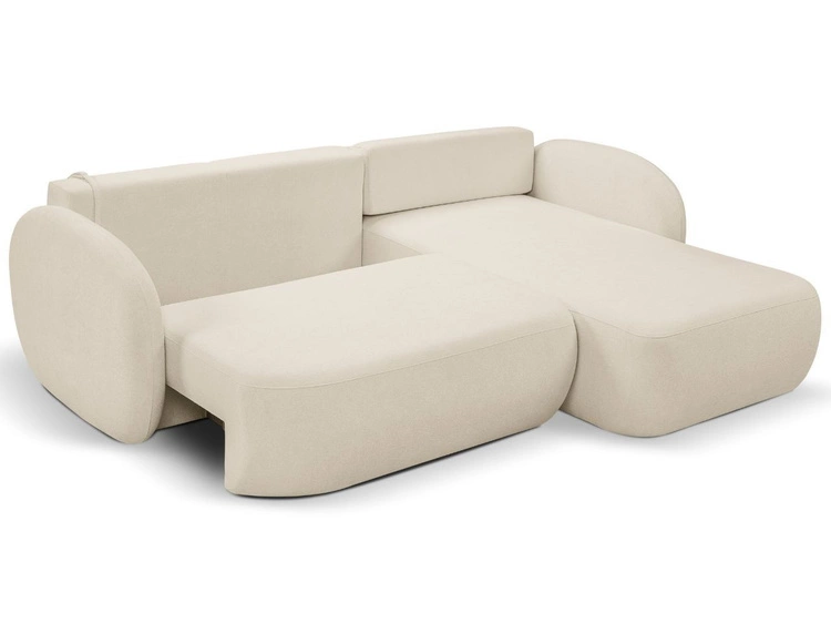 Ecksofa L-Form Rechts mit Schlaffunktion und Bettkasten Oreo Beige