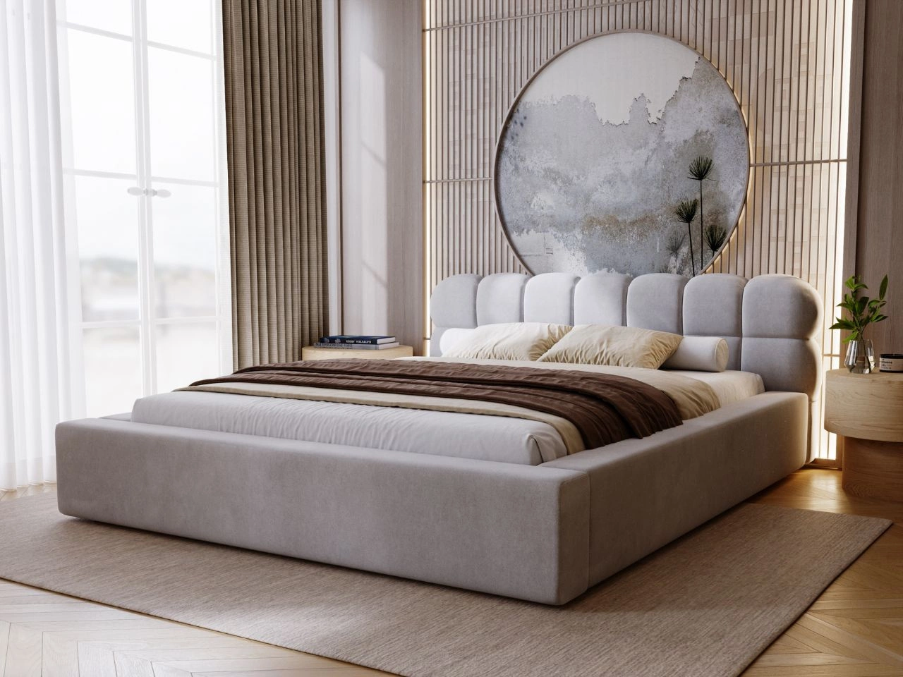 Polsterbett mit Bettkasten und Lattenrost 140x200 Plaza Grau