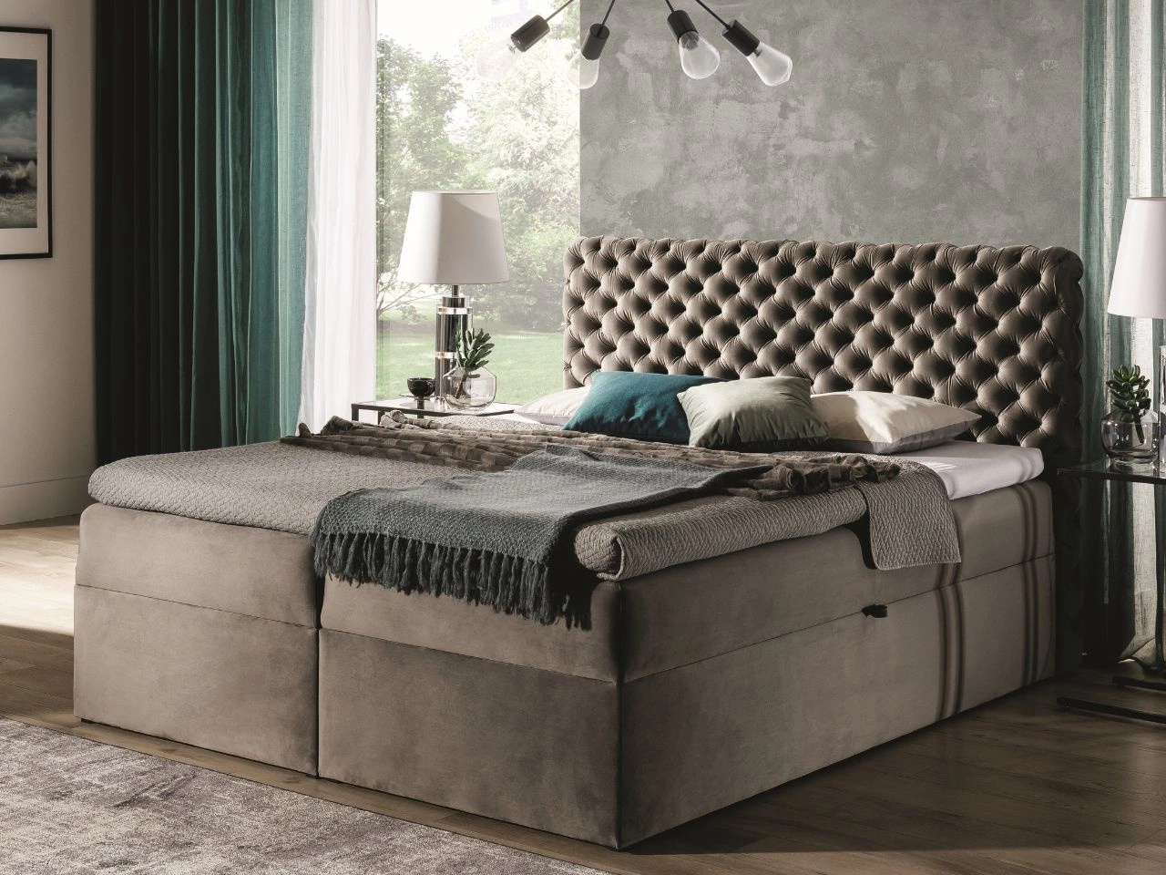 Boxspringbett mit Bettkasten 140x200 Cleo Beige