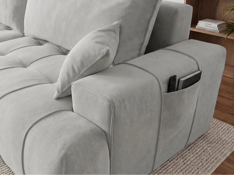 Ecksofa L-Form mit Schlaffunktion und Bettkasten Tulio Links Grau