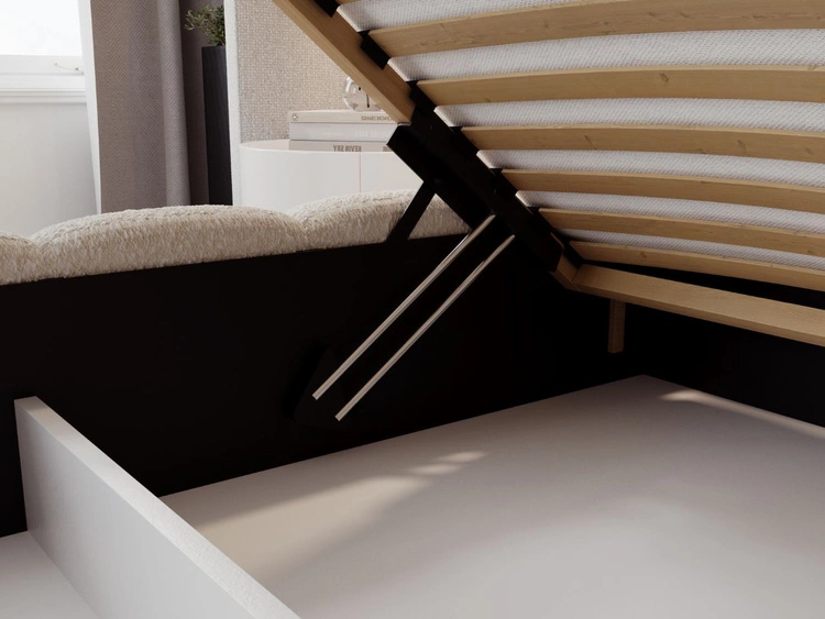 Polsterbett mit Bettkasten und Lattenrost 160x200 Modo aus Bouclé-Stoff Beige