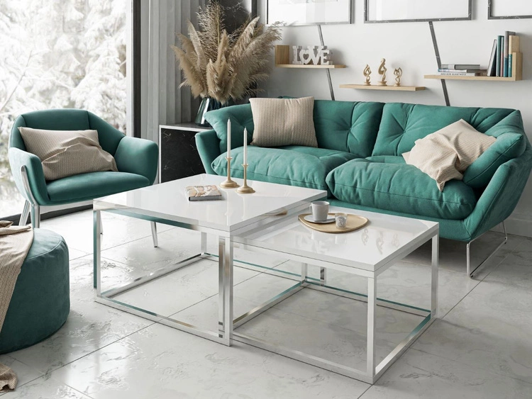 Couchtisch auf schwarzem Gestell Asumi Weiß Hochglanz 36x42