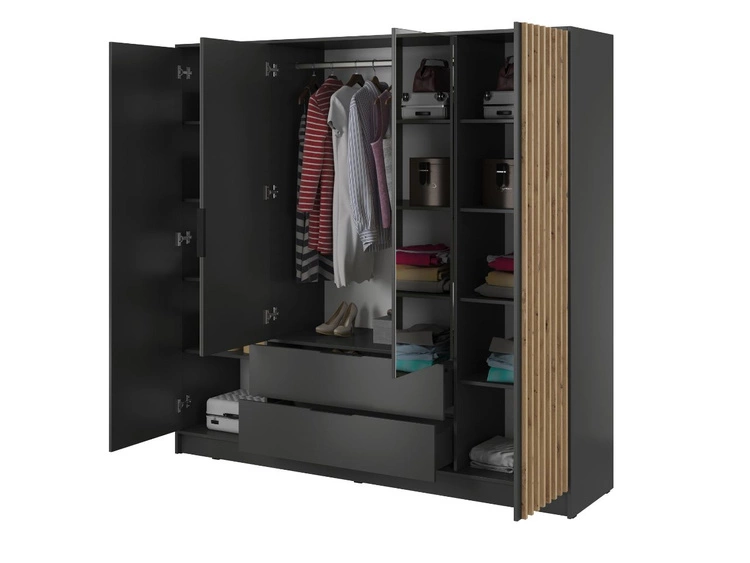 Kleiderschrank mit Spiegel 206 cm Macron Graphit, Artisan Eiche