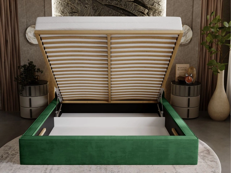 Polsterbett mit Bettkasten und Lattenrost 120x200 Apollo Grün