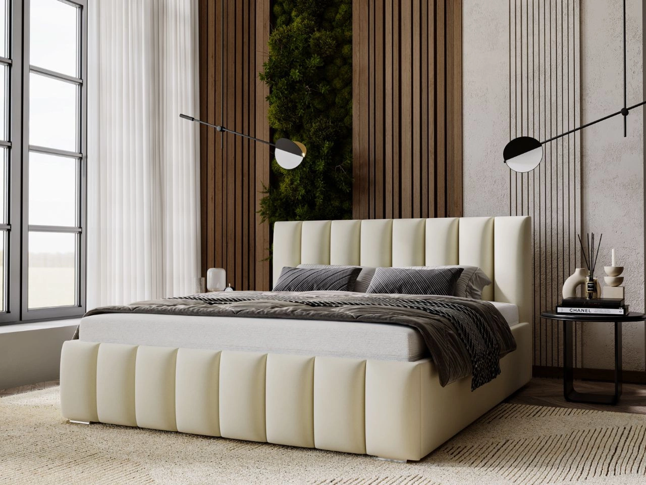 Polsterbett mit Bettkasten und Lattenrost 200x200 Neos Honig