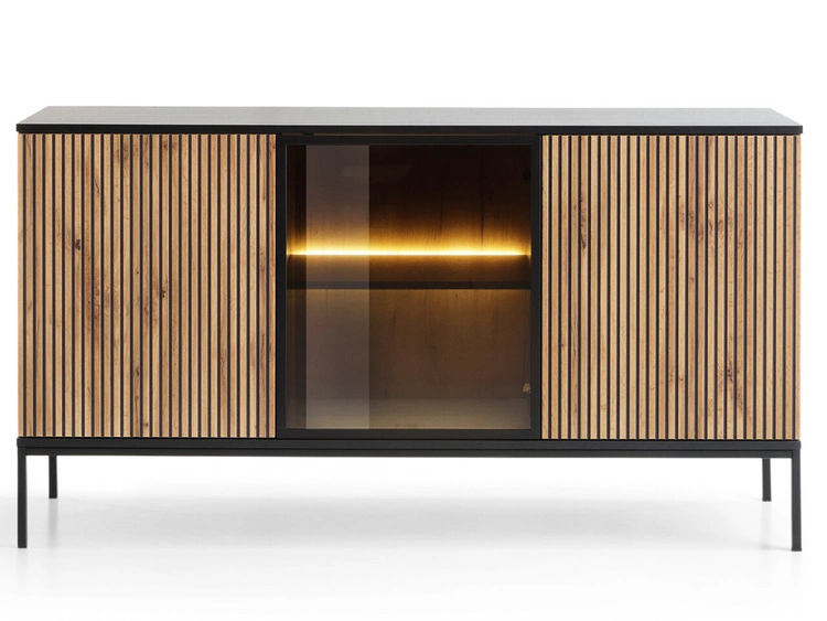 Türkommode mit Led Deo 154 cm Schwarz, Eiche Wotan