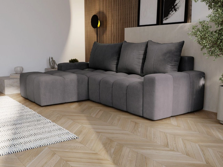Ecksofa L-Form mit Schlaffunktion und Bettkasten Bresso Grau