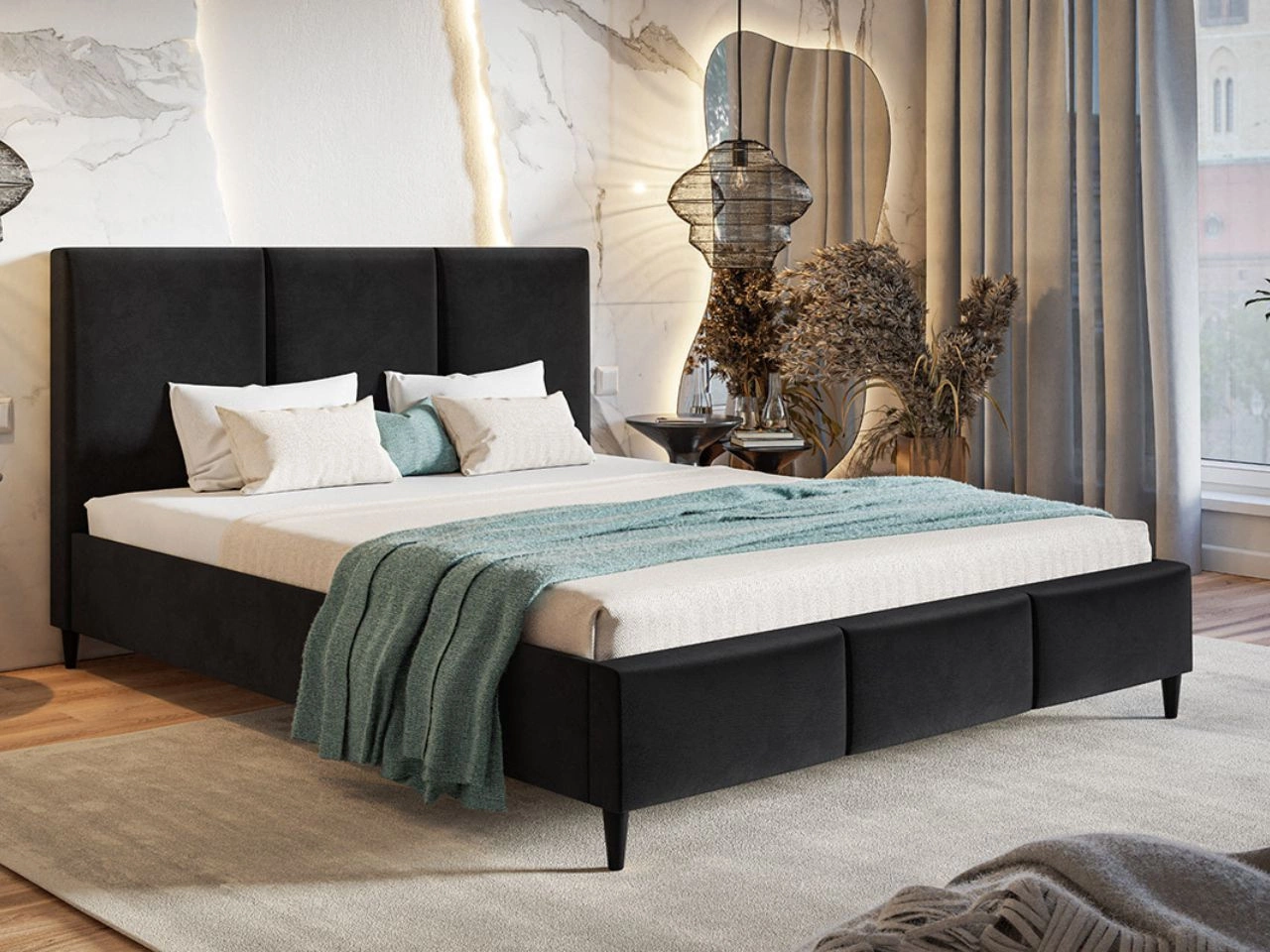Polsterbett mit Lattenrost 140x200 Trio Schwarz