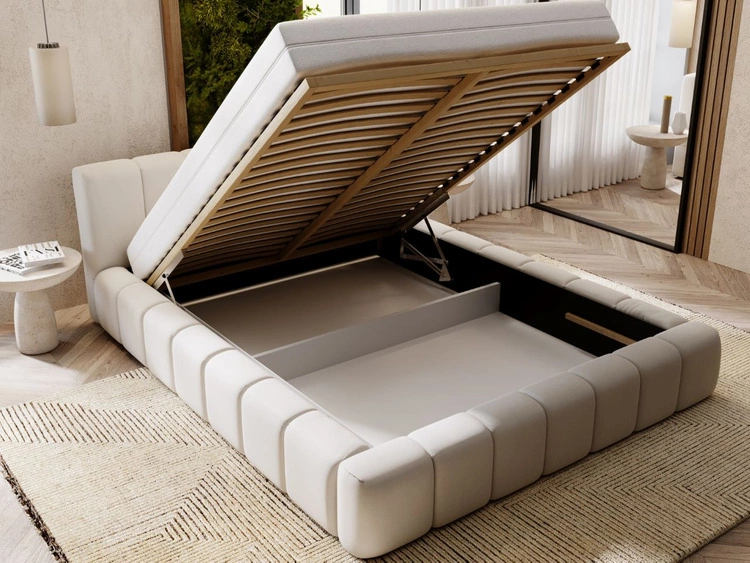 Polsterbett mit Bettkasten und Lattenrost 180x200 Split Hellgrau