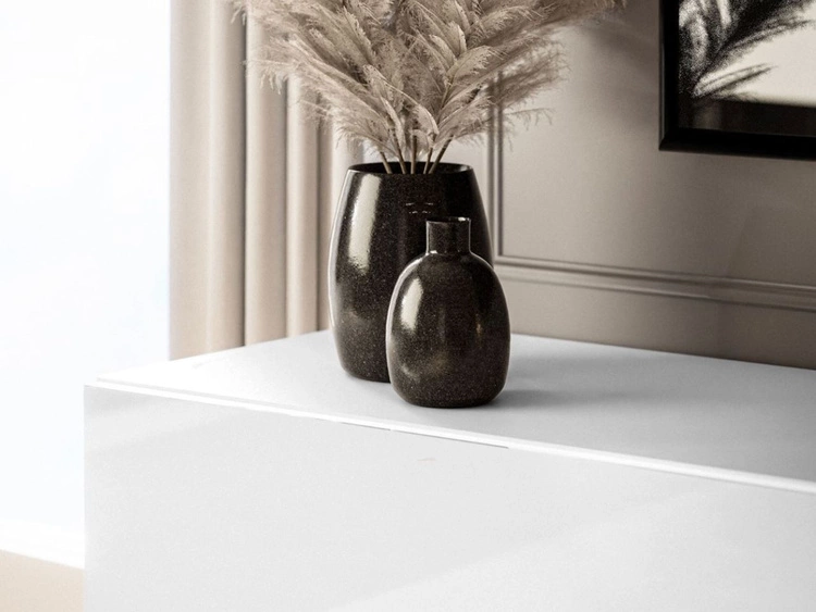 TV-Schrank 90 cm mit LED-Beleuchtung und schwarzen Beinen Aurelie Weiß Hochglanz