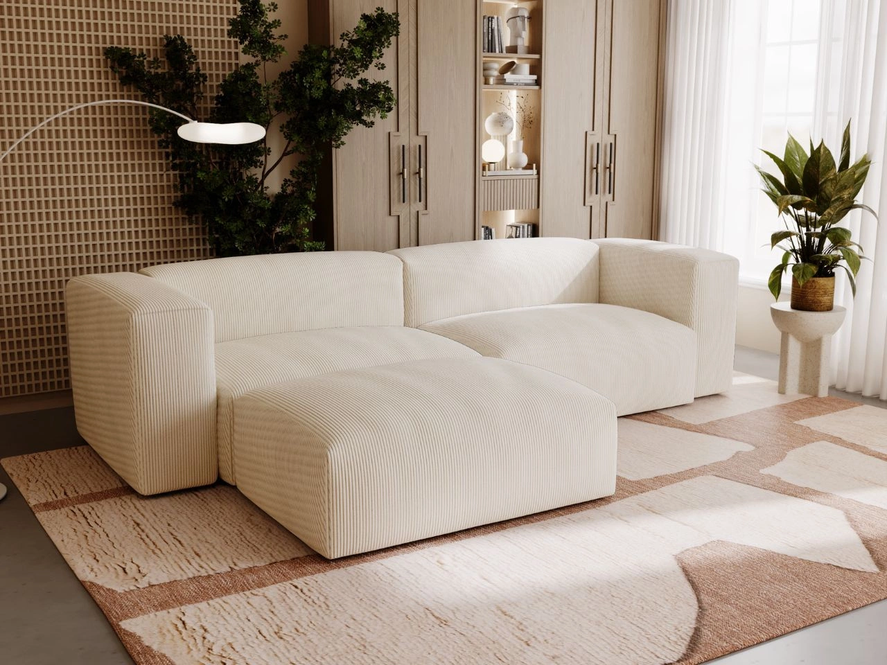 Ecksofa L-Form Links Moderne Cord Ecksofa Landi Beige