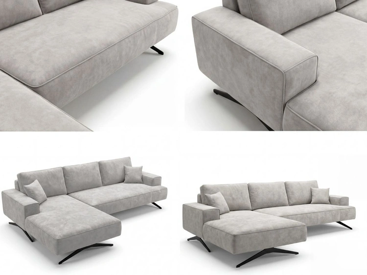 Ecksofa L-Form auf Metallbeinen Leto Links Grau