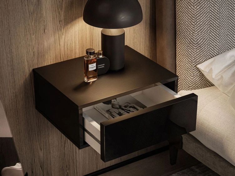 Hängender Nachttisch mit Schublade und LED-Beleuchtung Brisa Schwarz Hochglanz