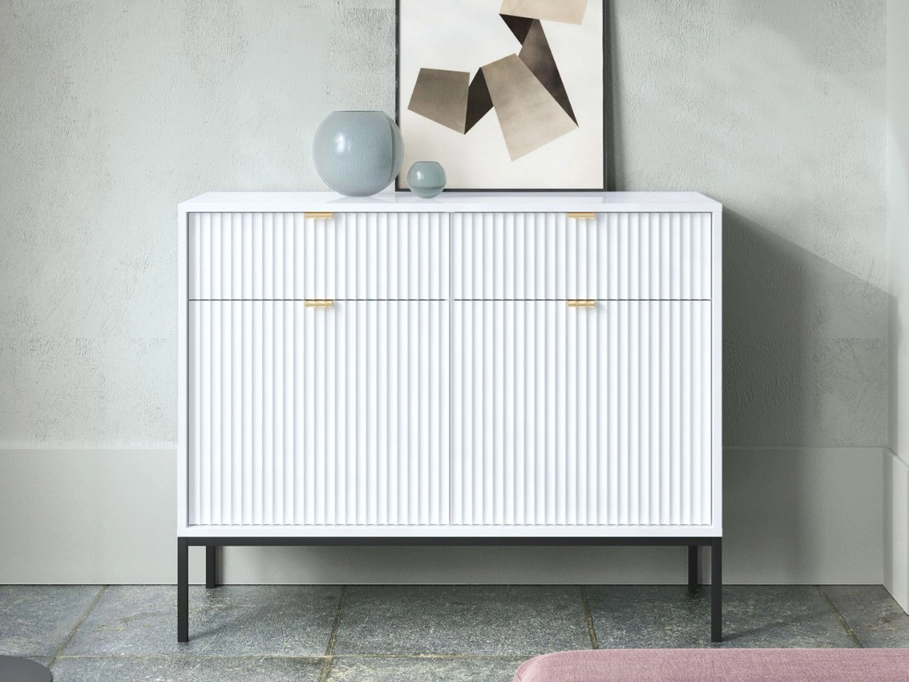 Kommode mit Türen und Schubladen Amber Weiß, Schwarz Frame